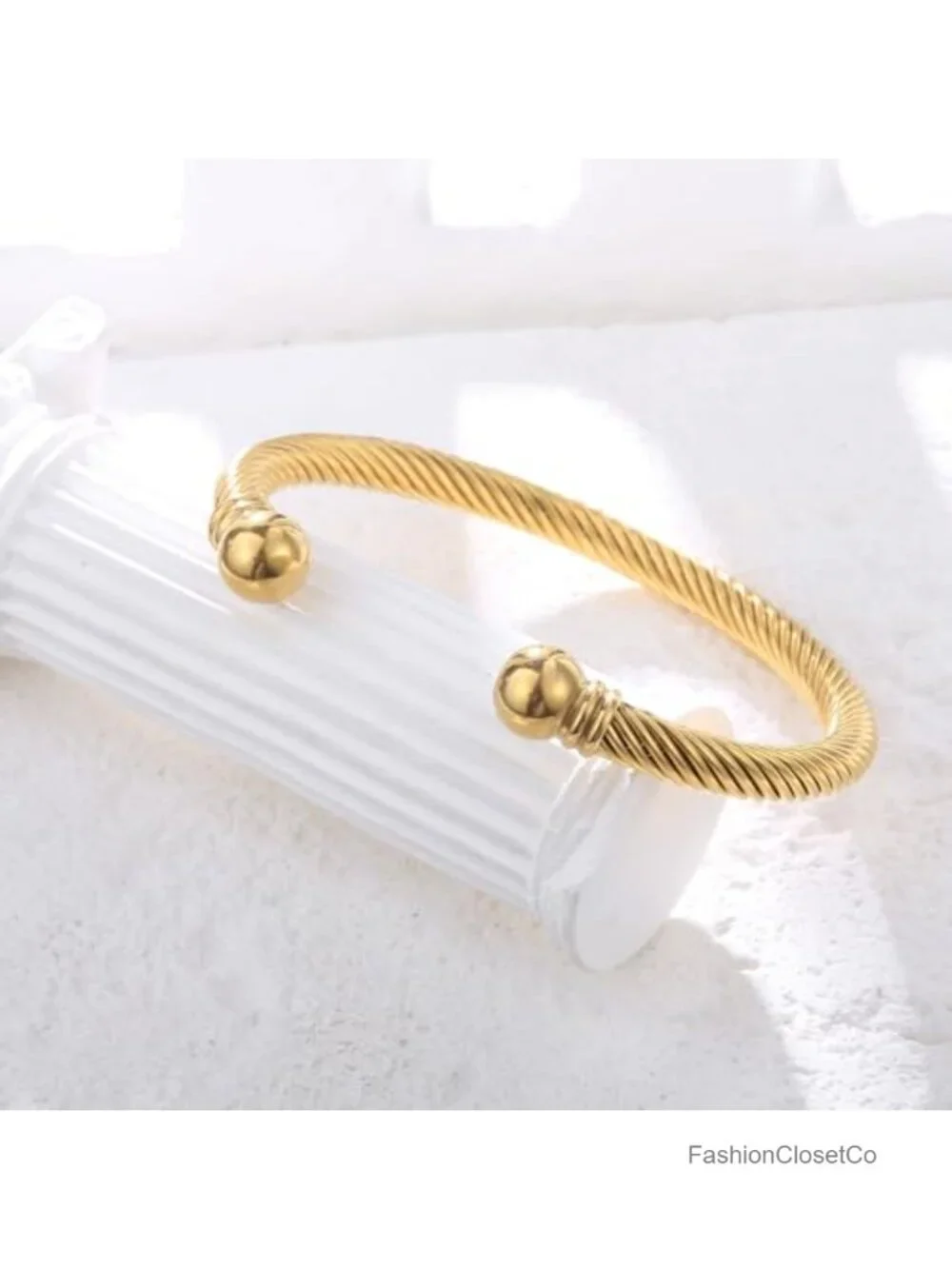 Stainless Steel Twisted Cable Cuff Bangle Bracelet Unisex Open C-Shape